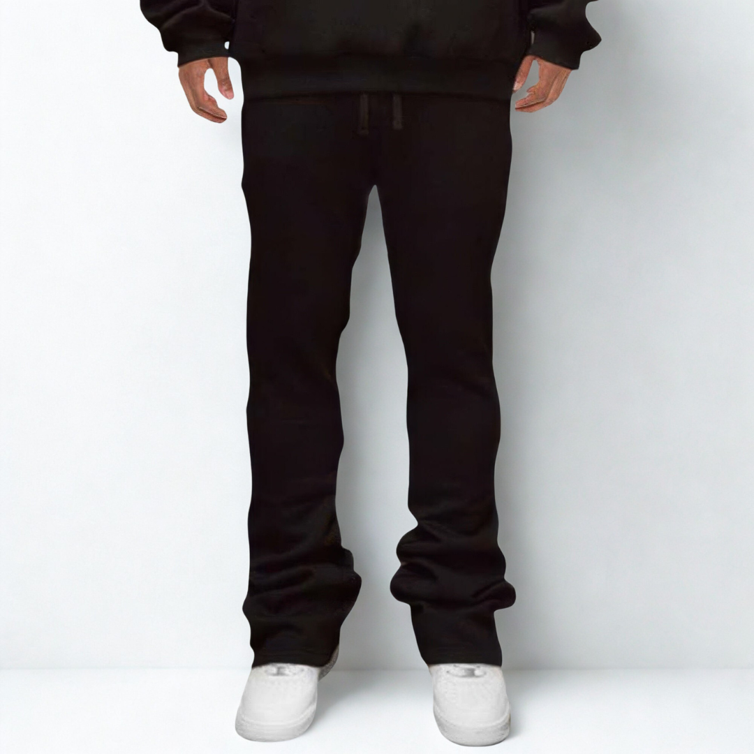 Men's Solid Stacked Flared Sweat Pants