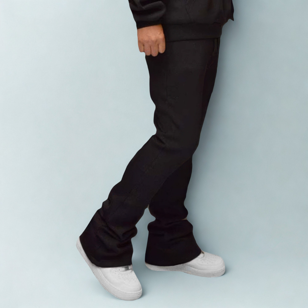 Men's Solid Stacked Flared Sweat Pants