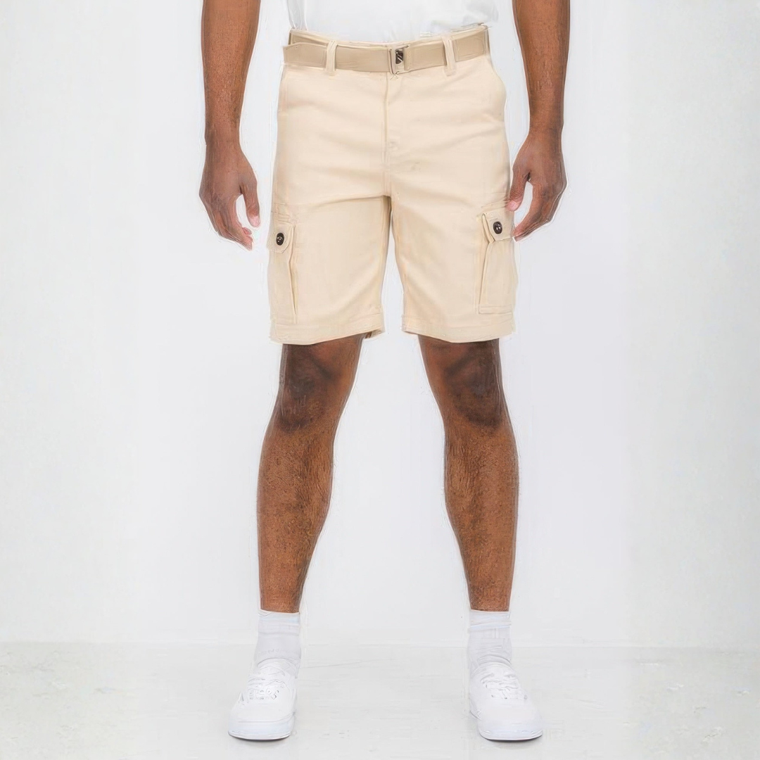 Mens Belted Cargo Shorts With Pockets