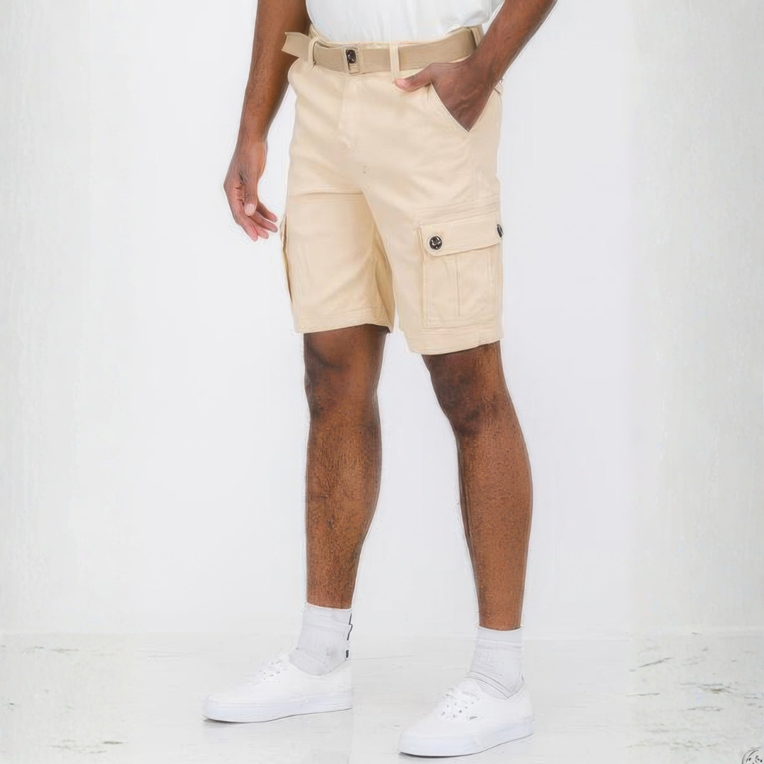 Mens Belted Cargo Shorts With Pockets