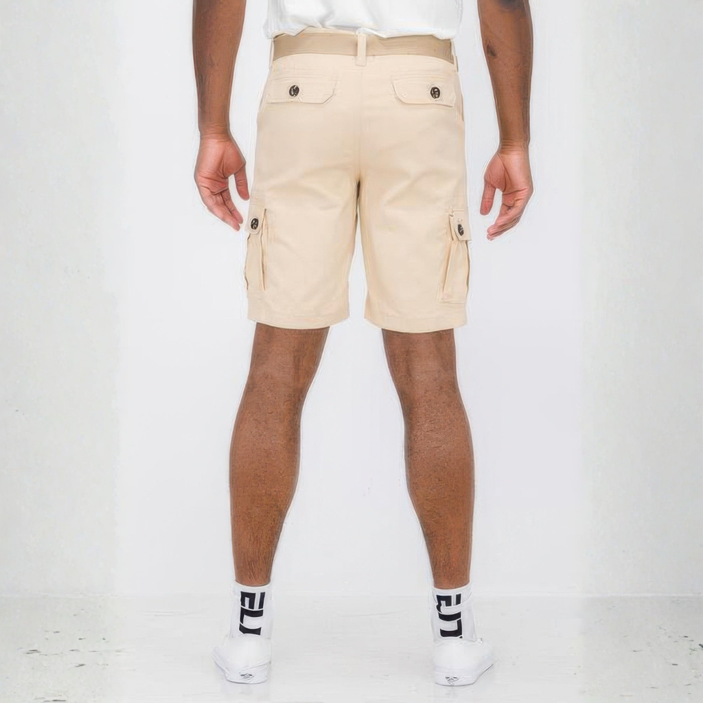 Mens Belted Cargo Shorts With Pockets