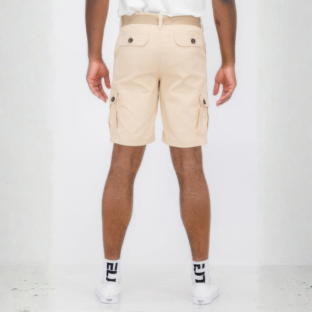 Mens Belted Cargo Shorts With Pockets