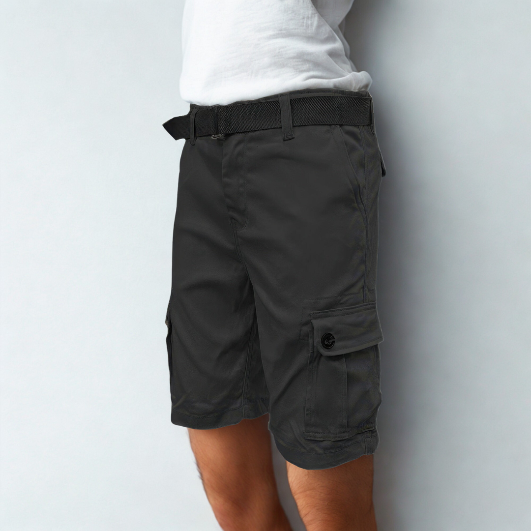 Mens Belted Cargo Shorts With Pockets