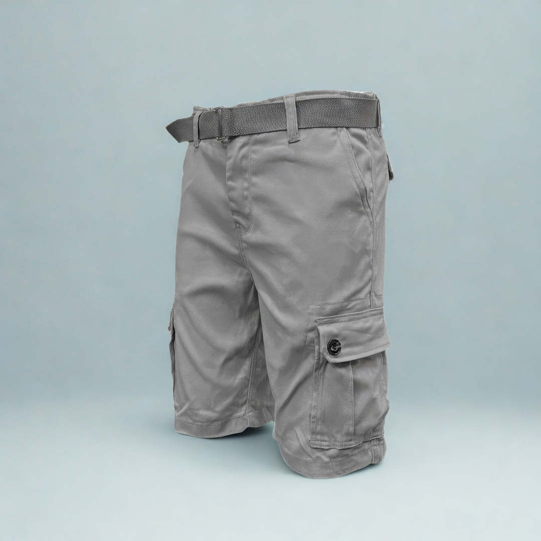 Mens Belted Cargo Shorts With Pockets