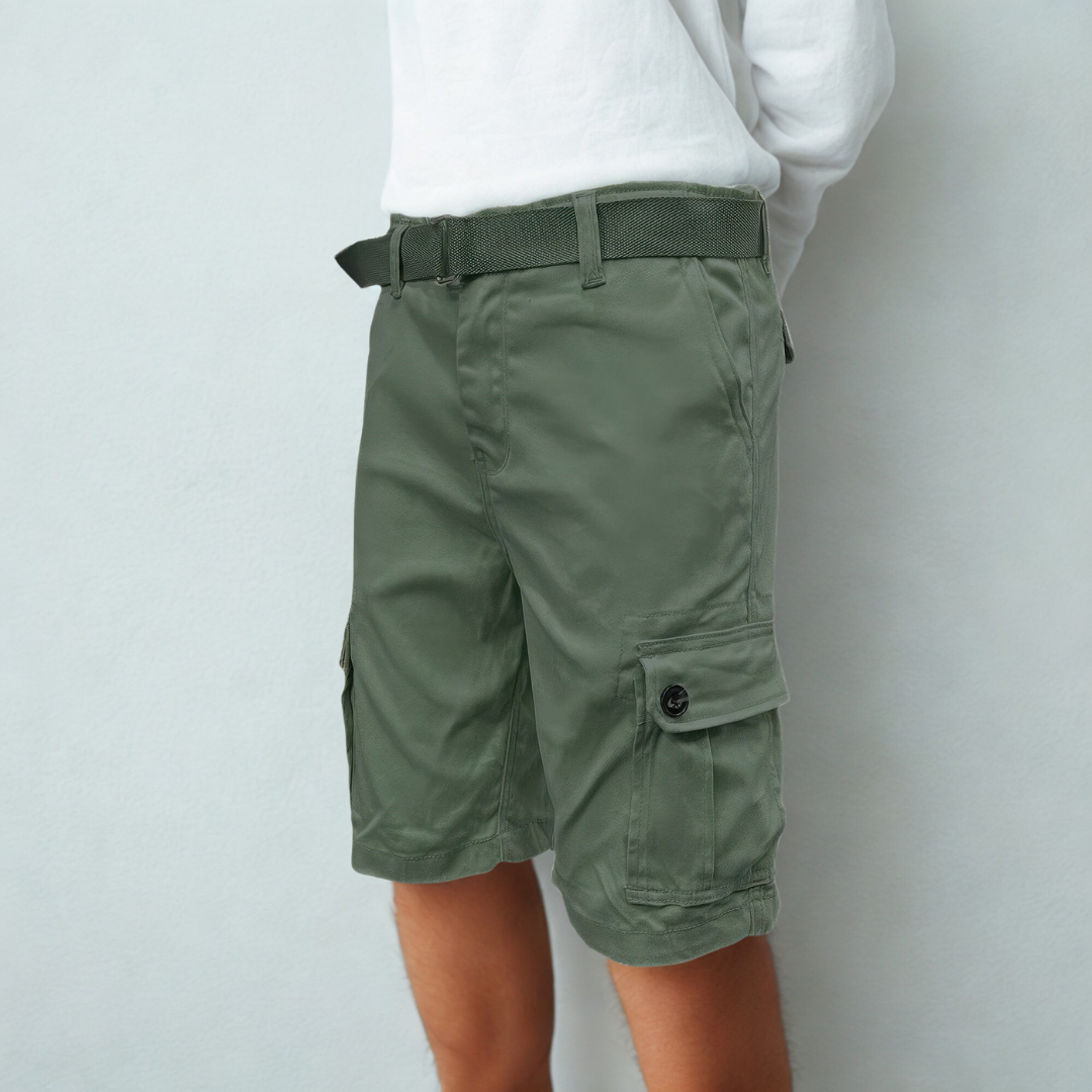 Mens Belted Cargo Shorts With Pockets