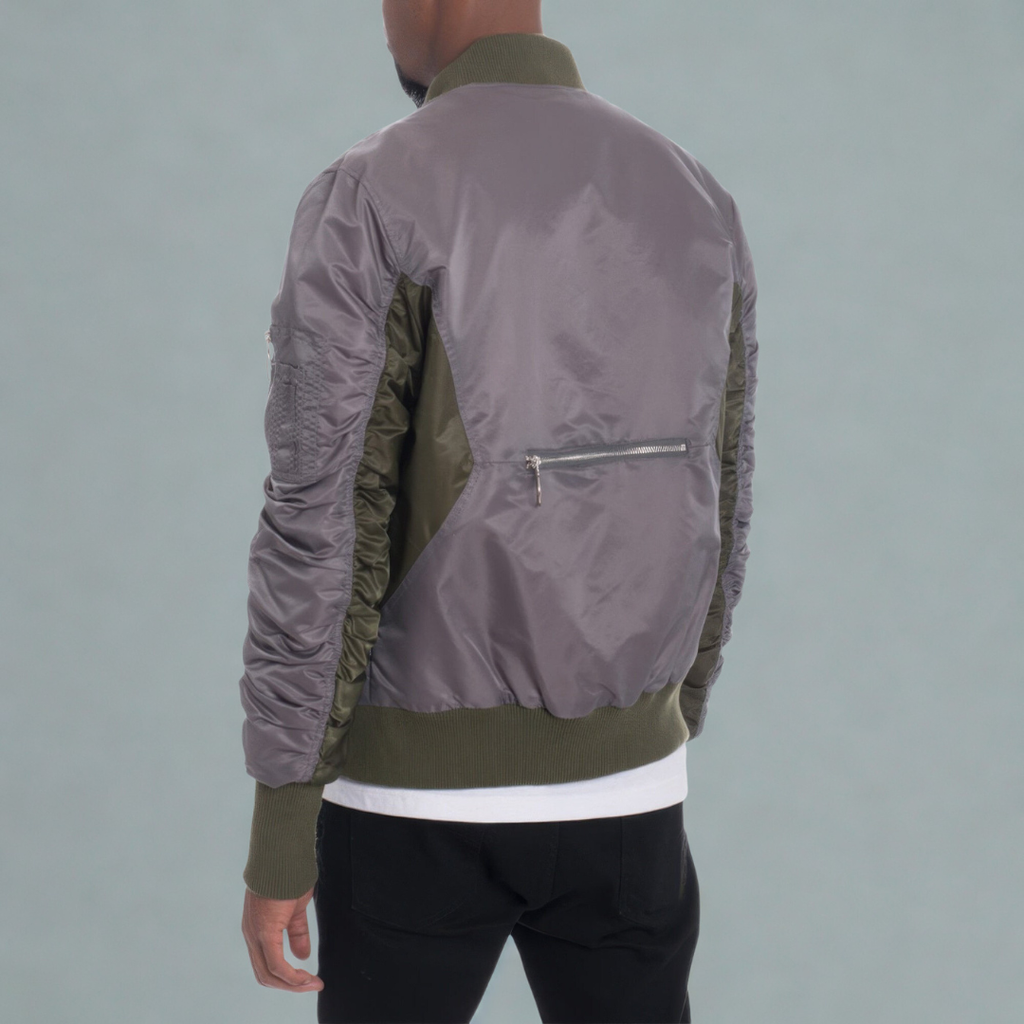 Two Tone Color Block Bomber Jacket