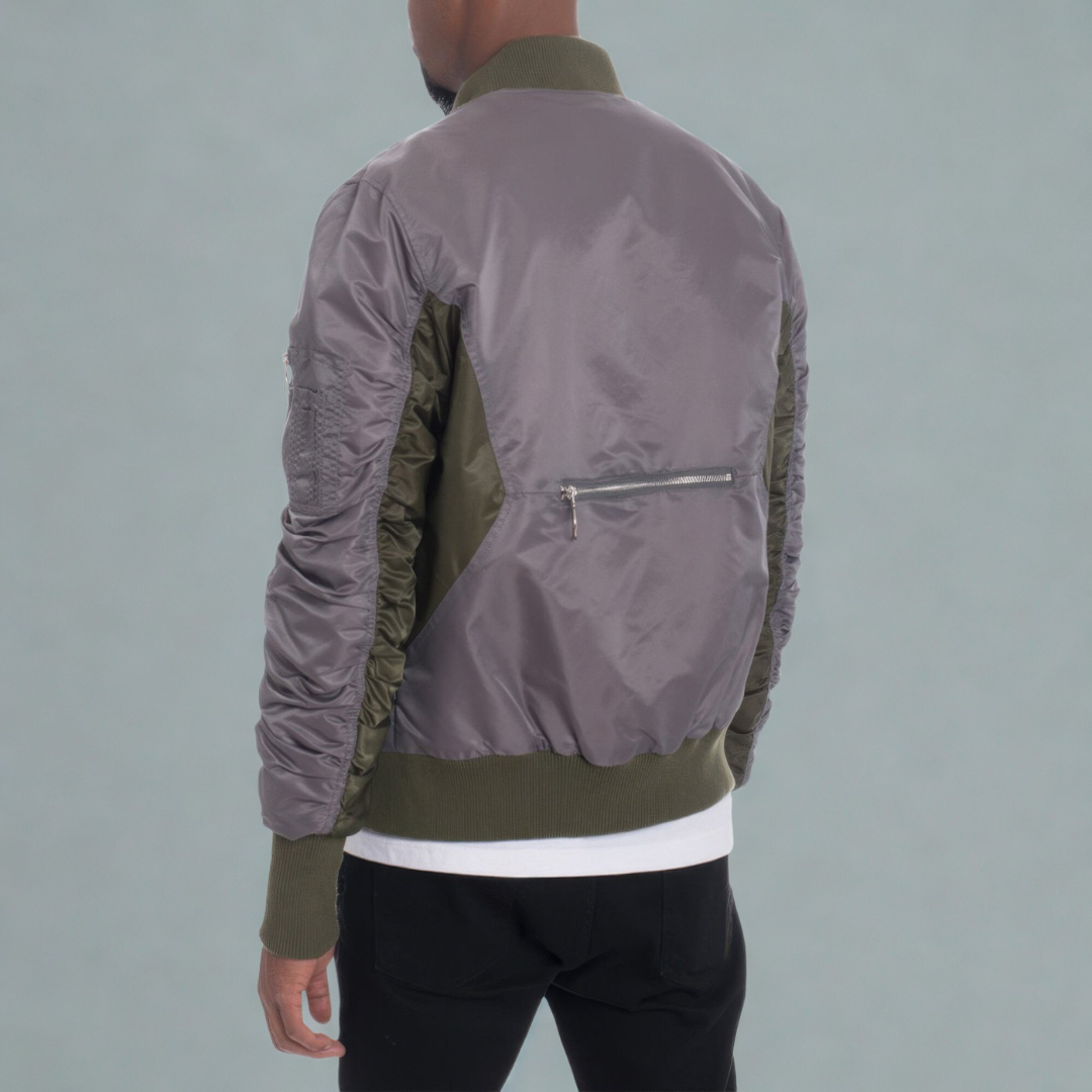 Two Tone Color Block Bomber Jacket