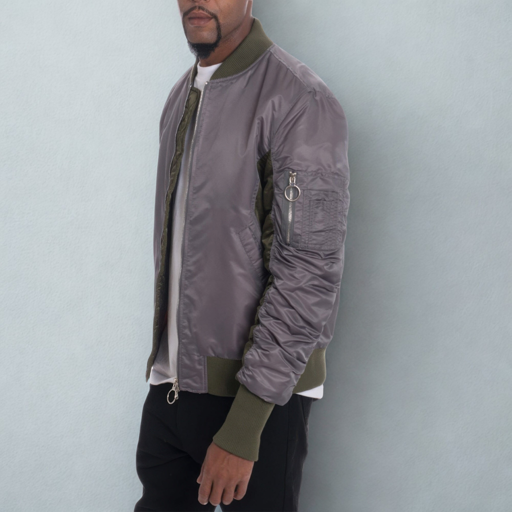 Two Tone Color Block Bomber Jacket