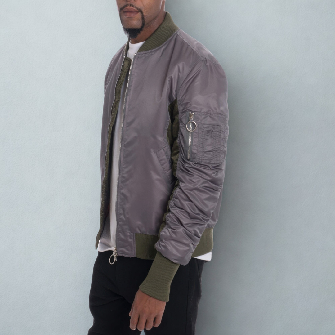 Two Tone Color Block Bomber Jacket
