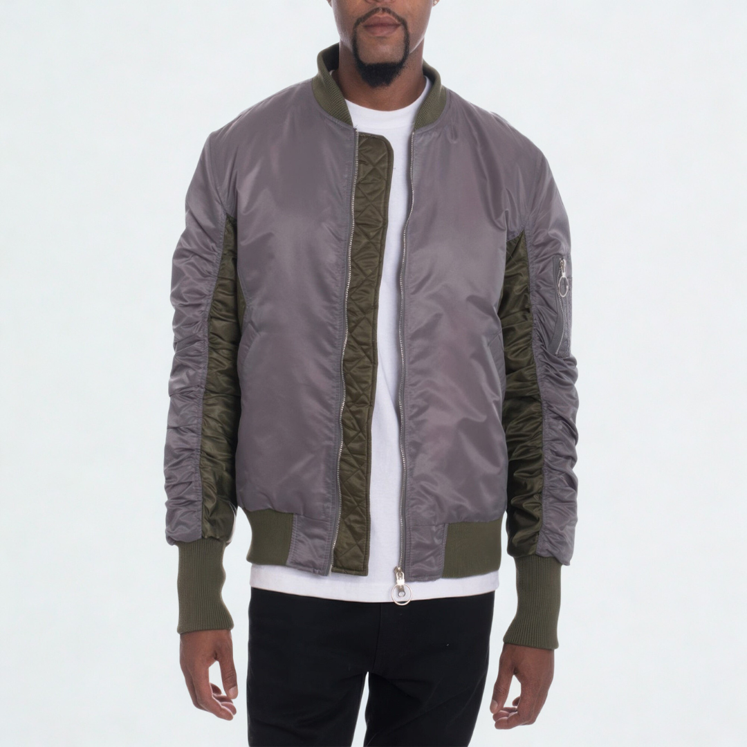 Two Tone Color Block Bomber Jacket