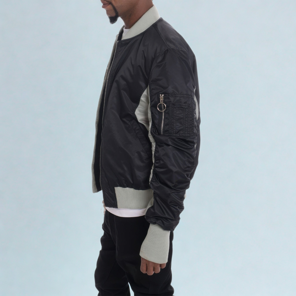 Two Tone Color Block Bomber Jacket