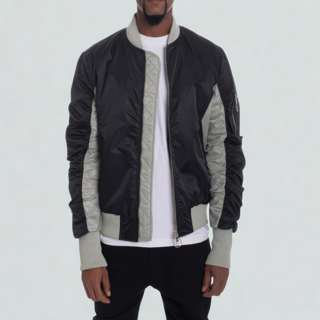 Two Tone Color Block Bomber Jacket