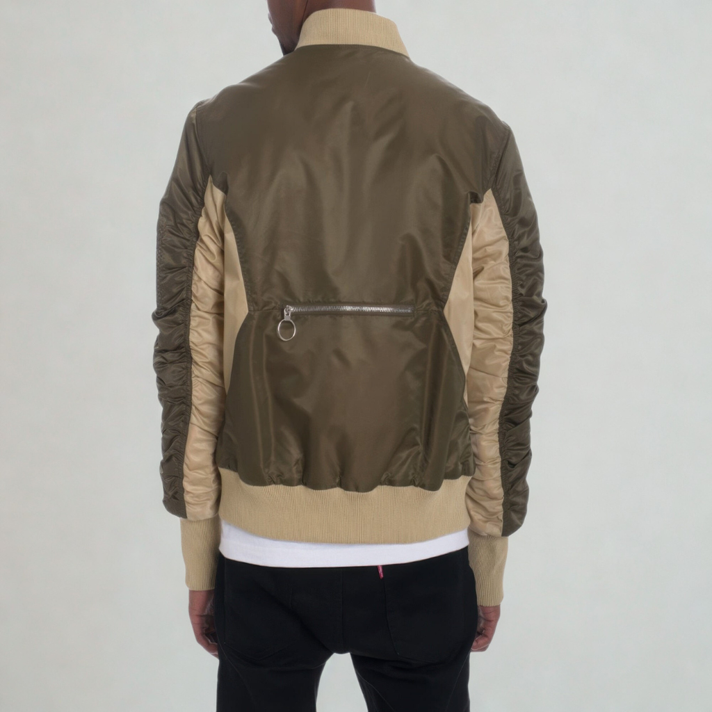 Two Tone Color Block Bomber Jacket