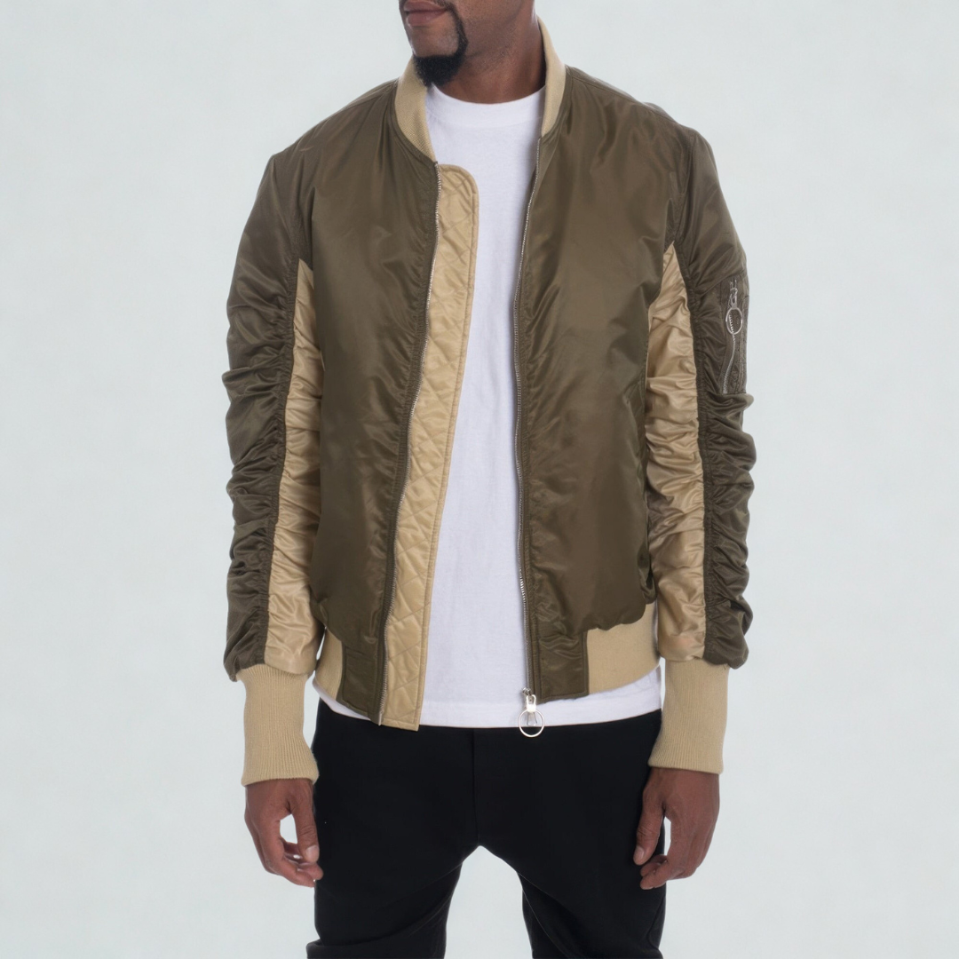 Two Tone Color Block Bomber Jacket