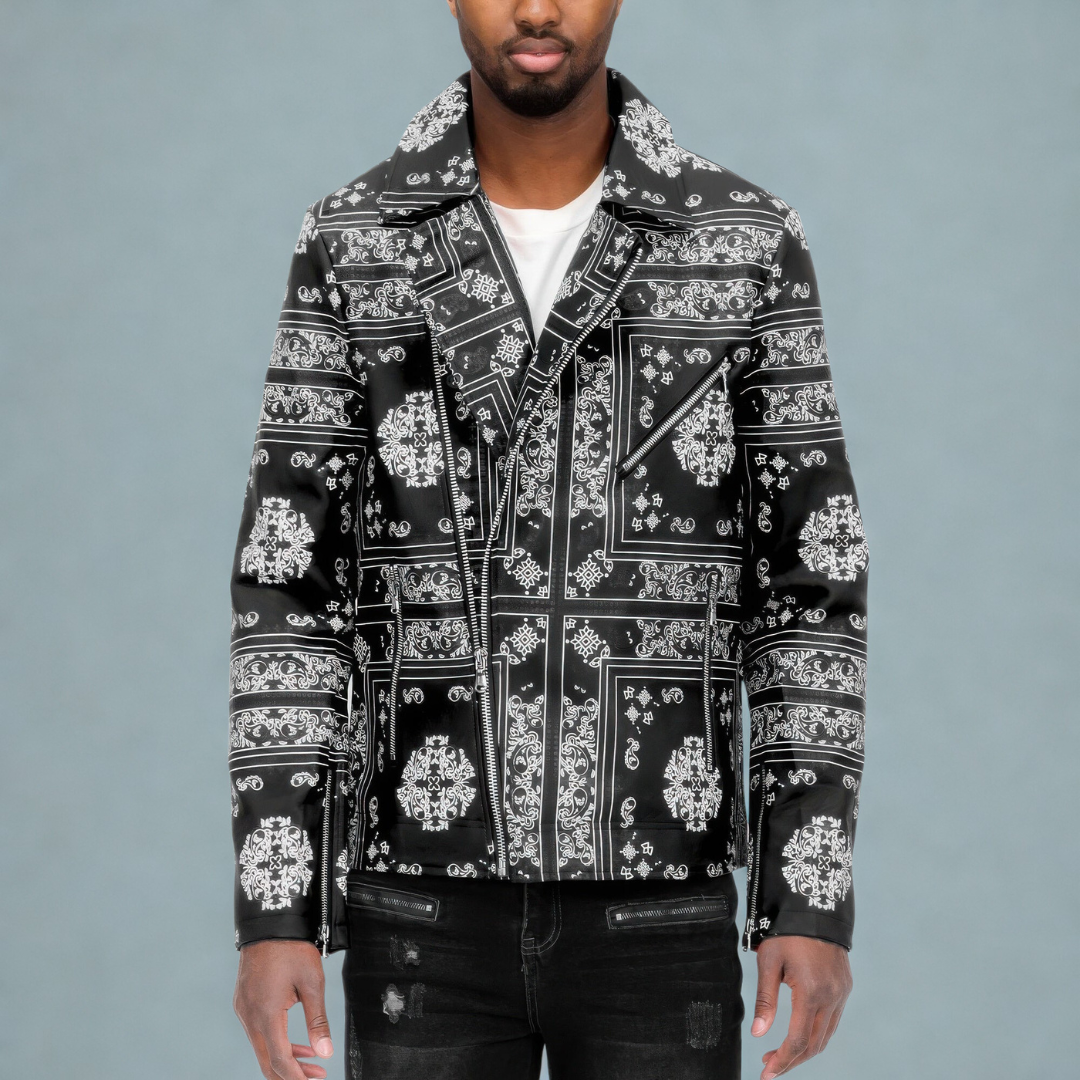 Bandana Print Vegan Leather Jacket