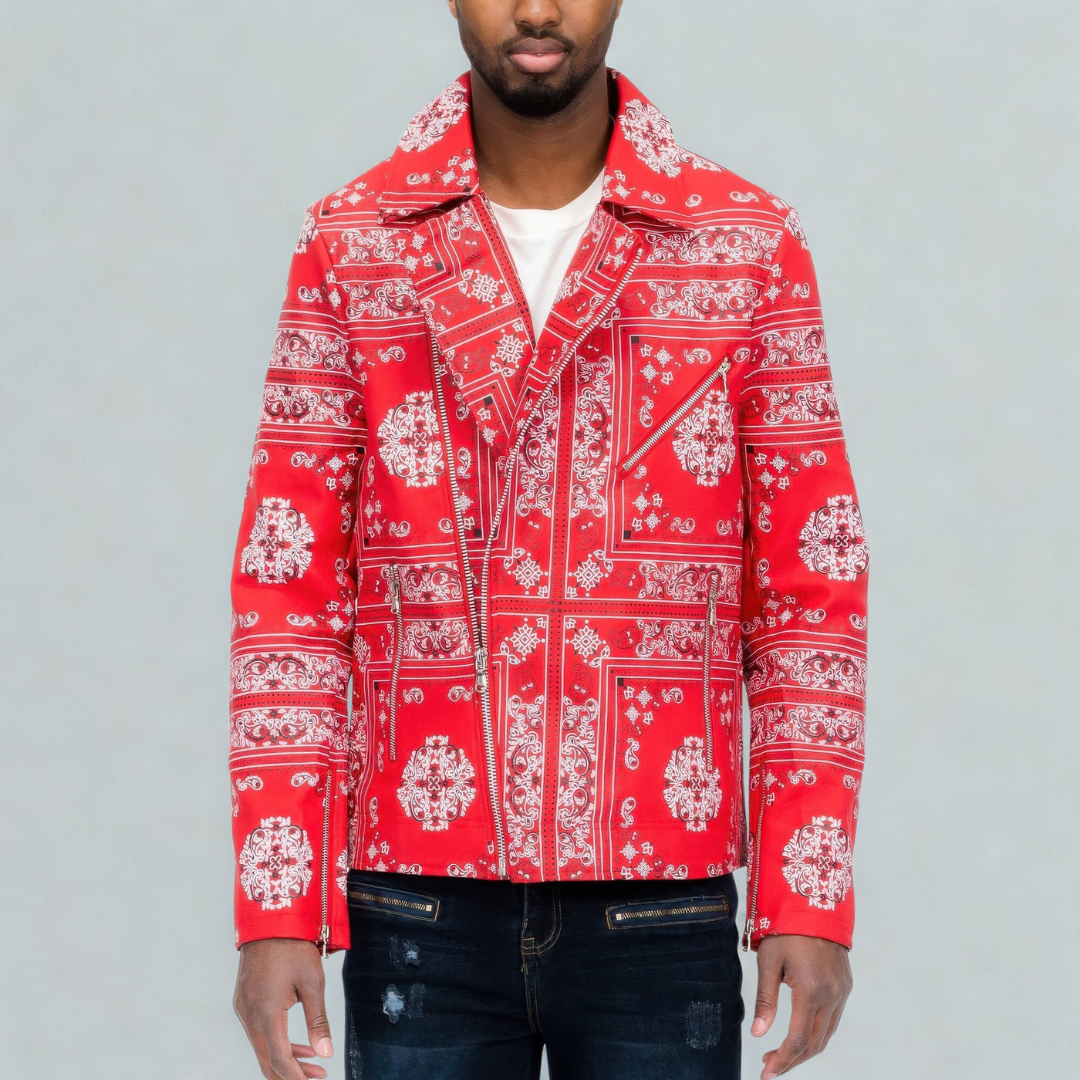 Bandana Print Vegan Leather Jacket