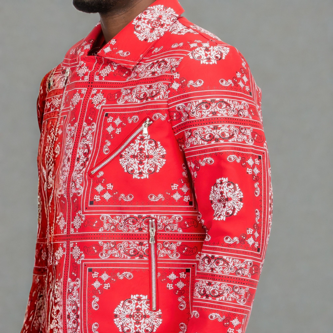 Bandana Print Vegan Leather Jacket