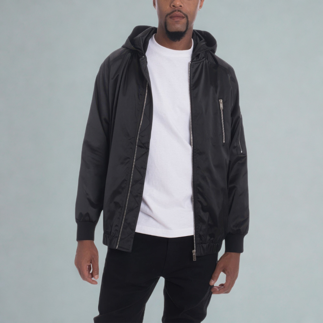 Satin Full Zip Hooded Windbreaker