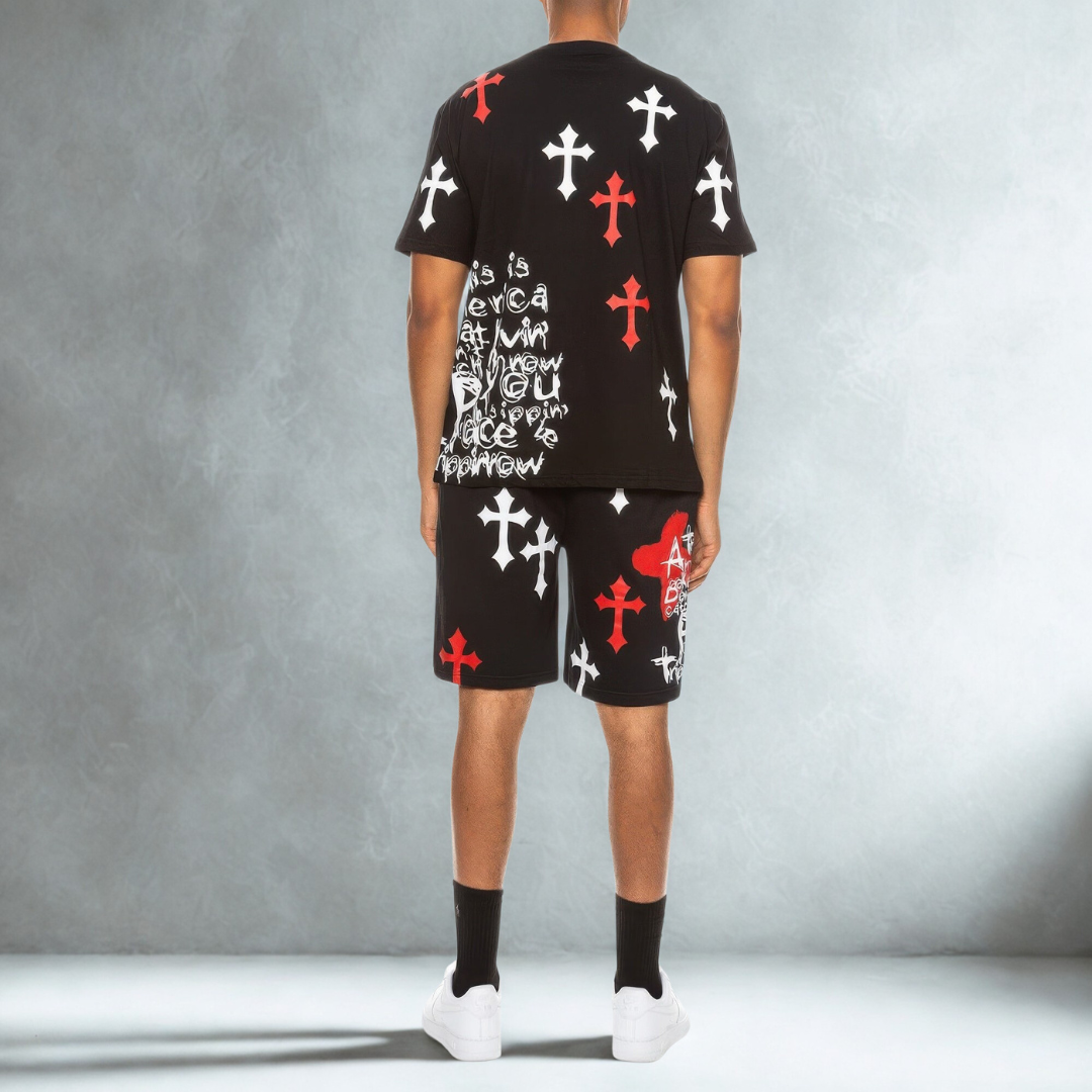 Cotton Print Chome Cross Thirt Short Set