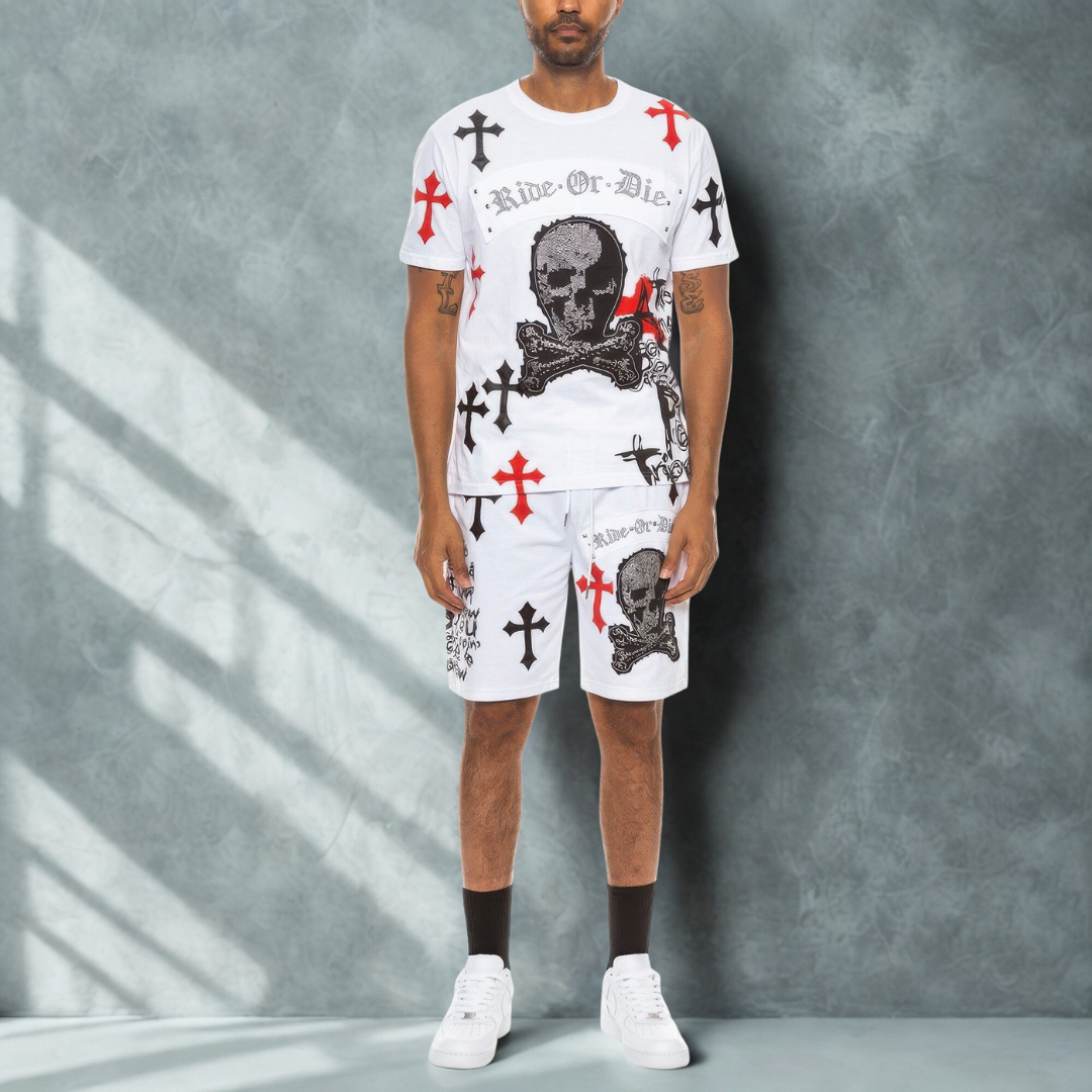 Cotton Print Chome Cross Thirt Short Set