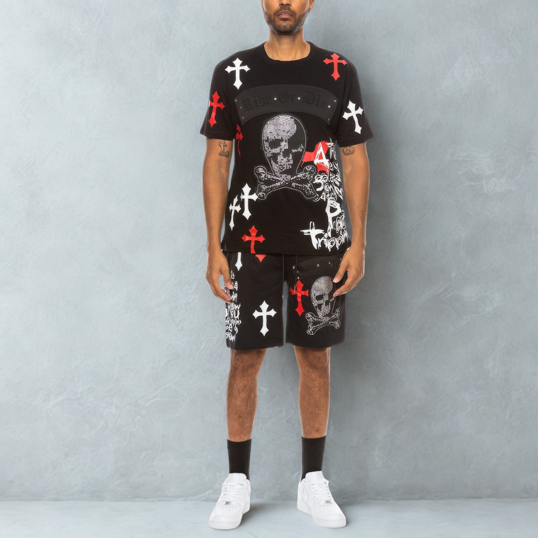 Cotton Print Chome Cross Thirt Short Set