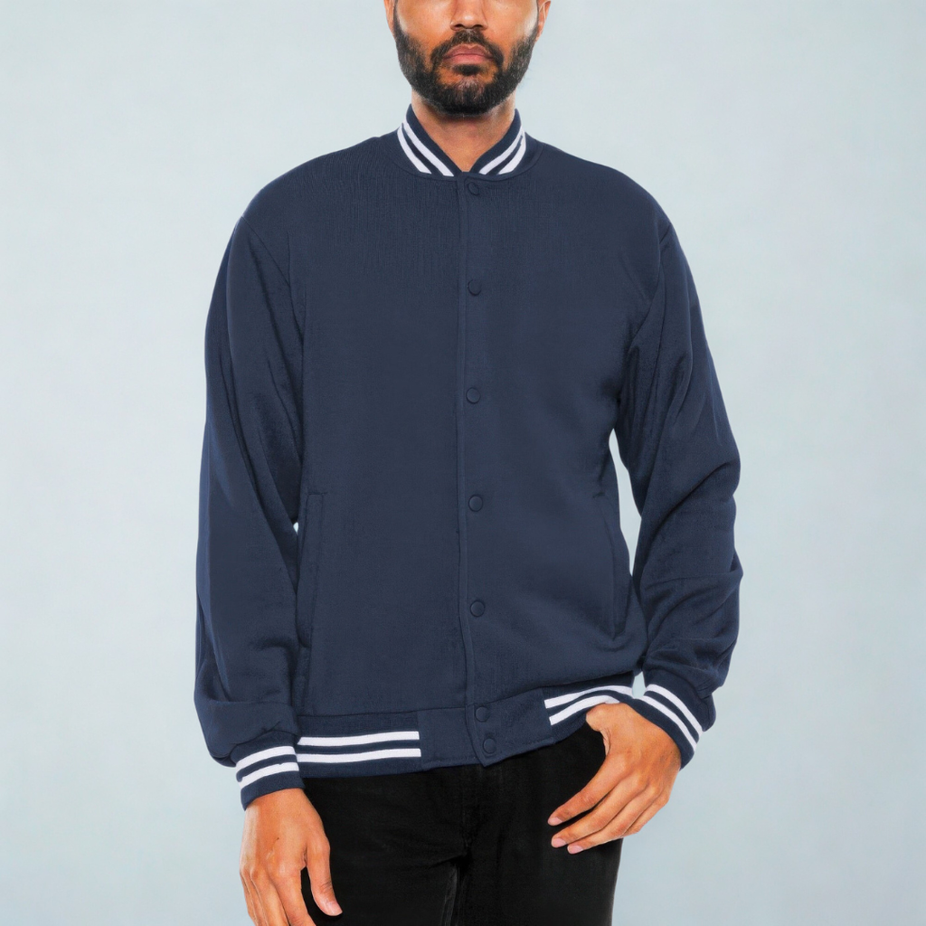 Mens Fleece Snap Button Varsity Jacket