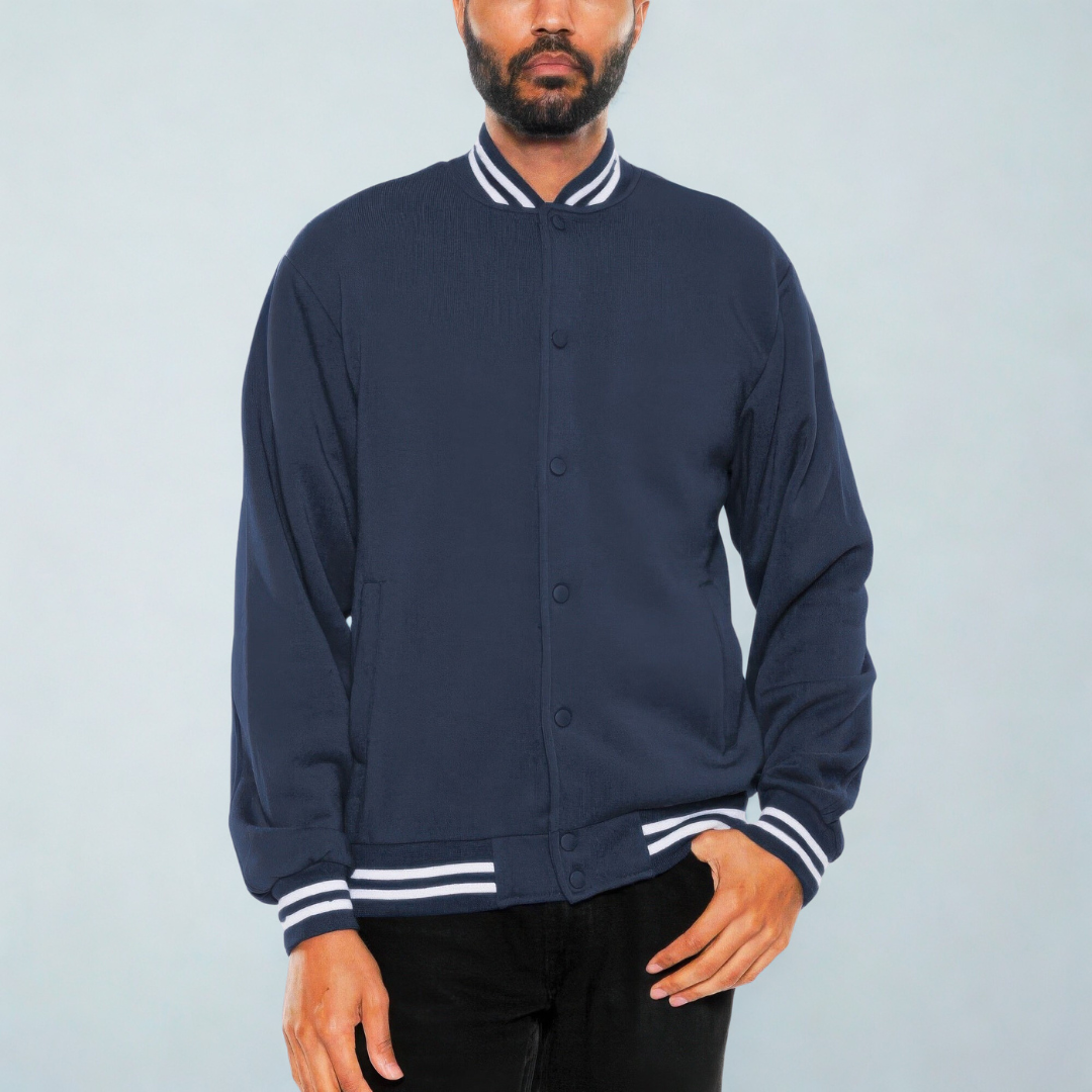 Mens Fleece Snap Button Varsity Jacket