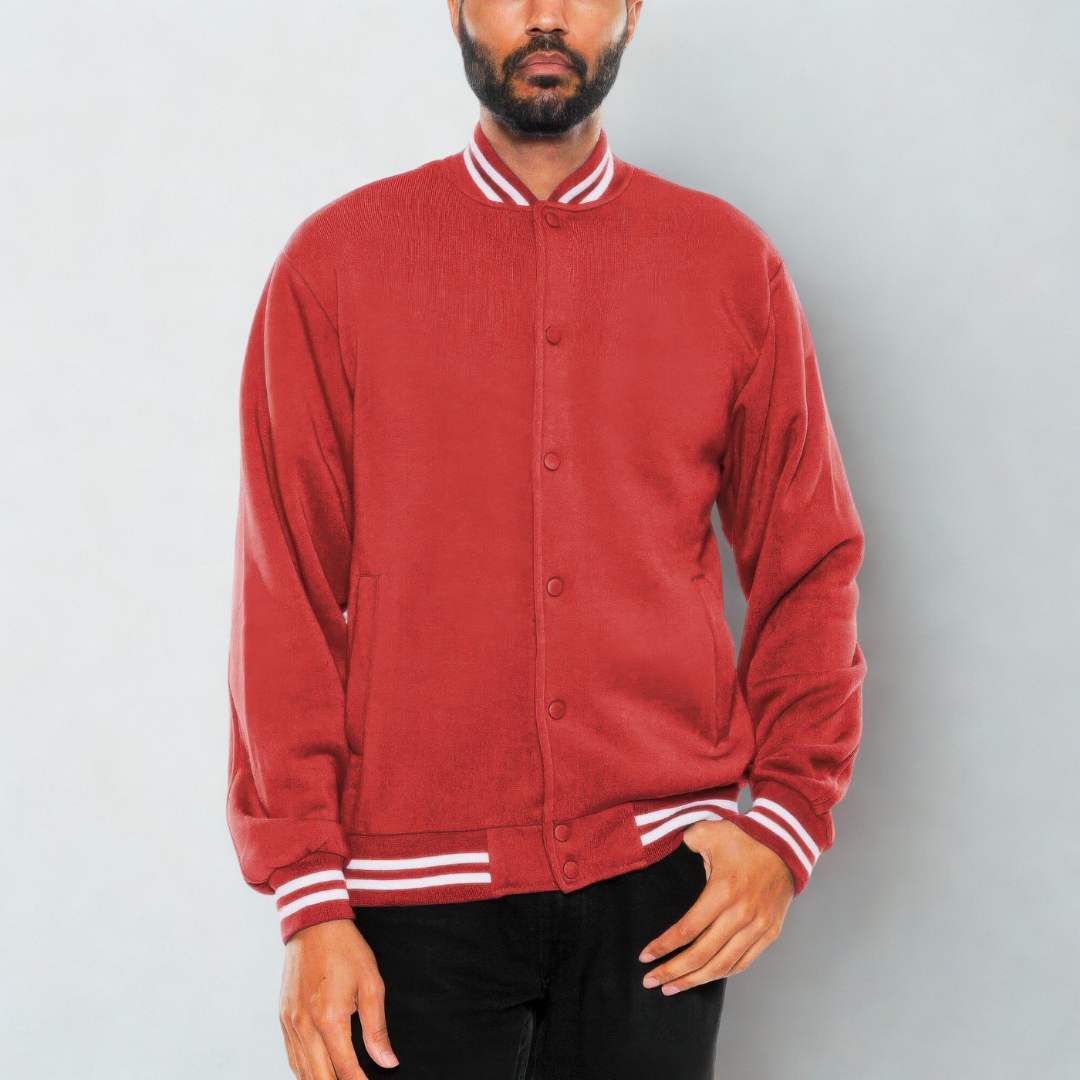Mens Fleece Snap Button Varsity Jacket