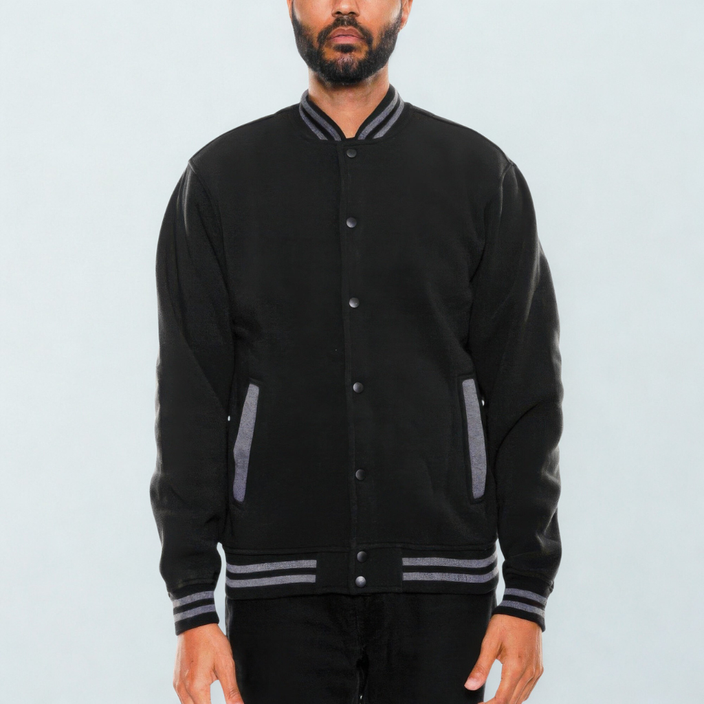Mens Fleece Snap Button Varsity Jacket