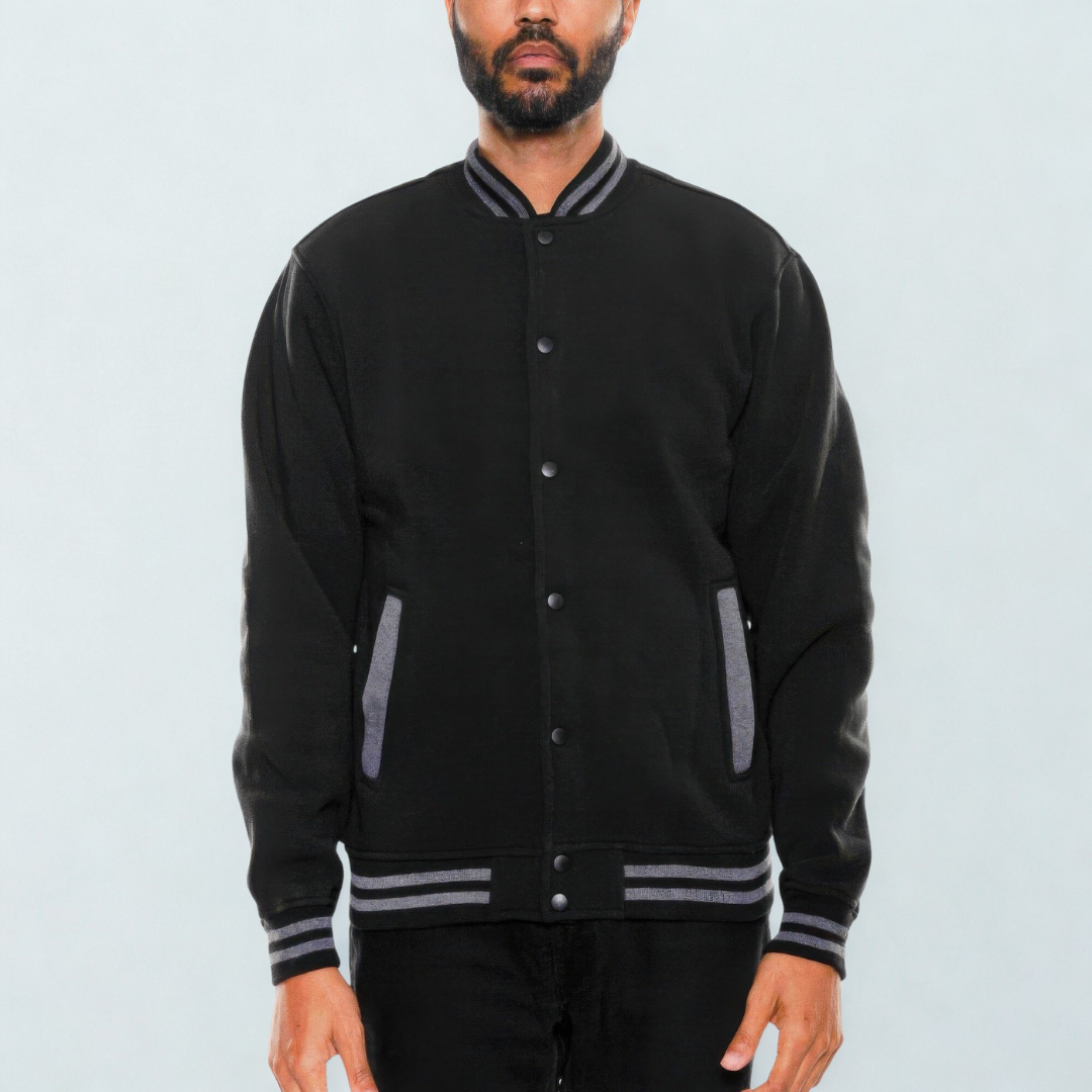 Mens Fleece Snap Button Varsity Jacket