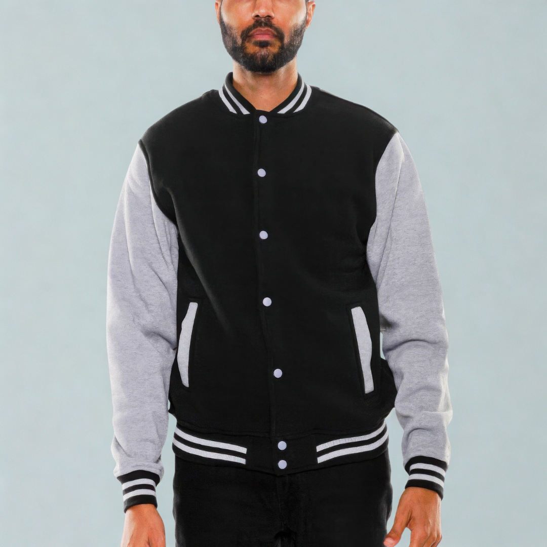 Mens Fleece Snap Button Varsity Jacket