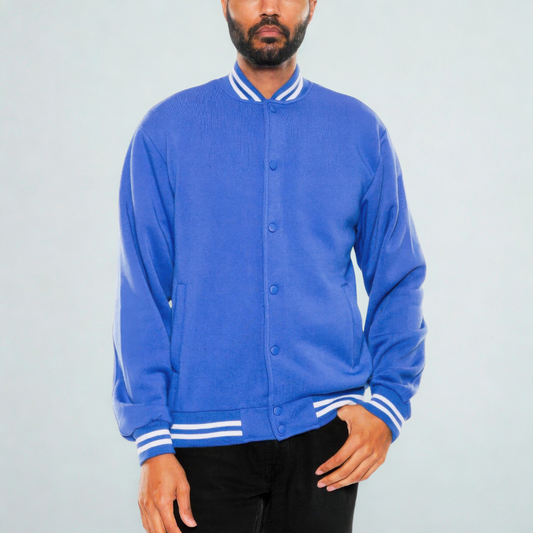 Mens Fleece Snap Button Varsity Jacket