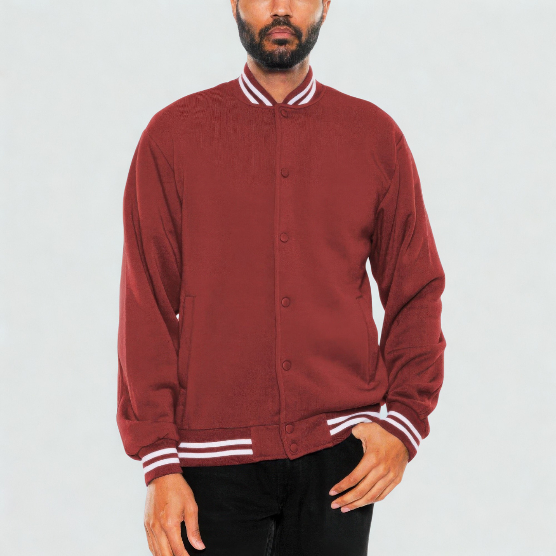 Mens Fleece Snap Button Varsity Jacket