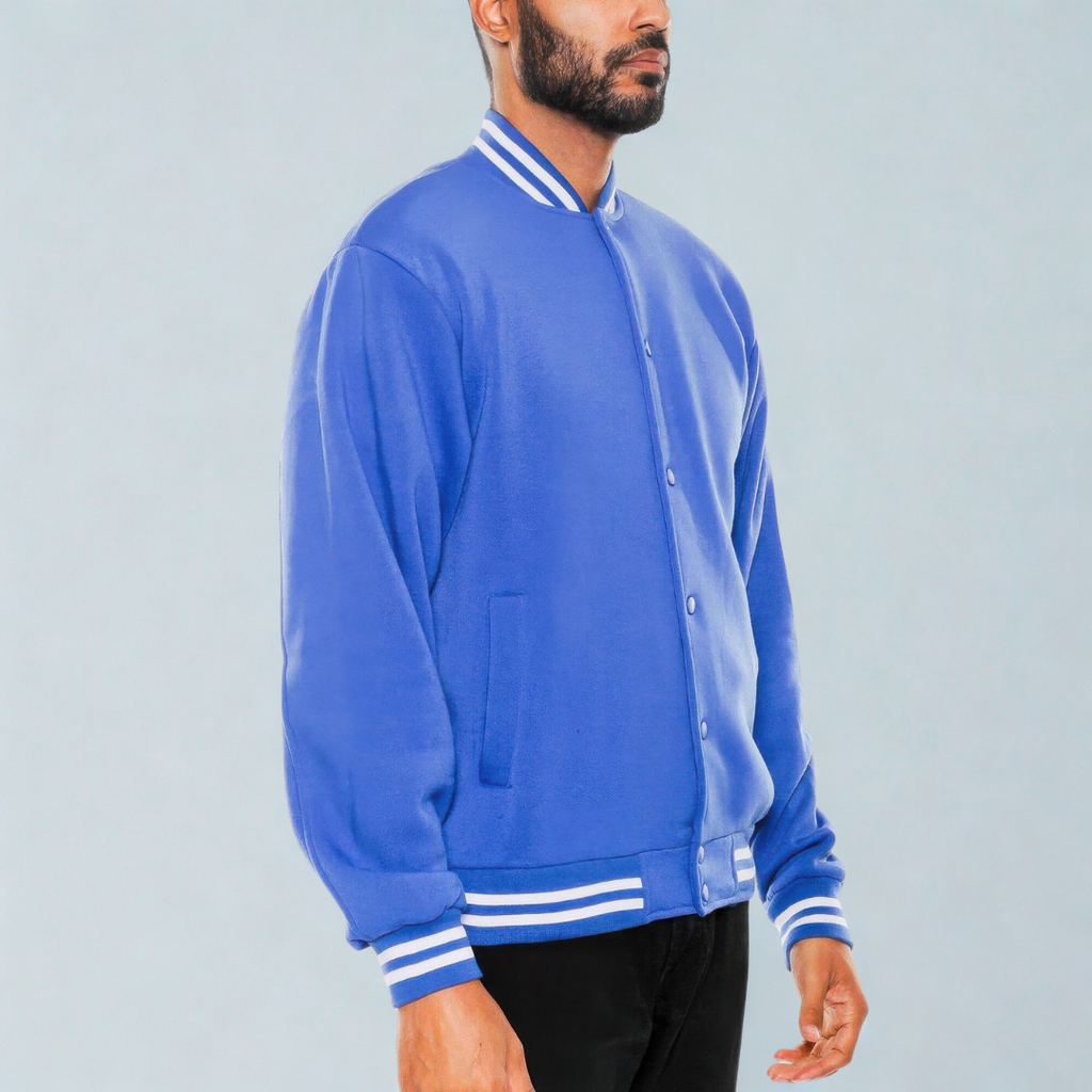 Mens Fleece Snap Button Varsity Jacket