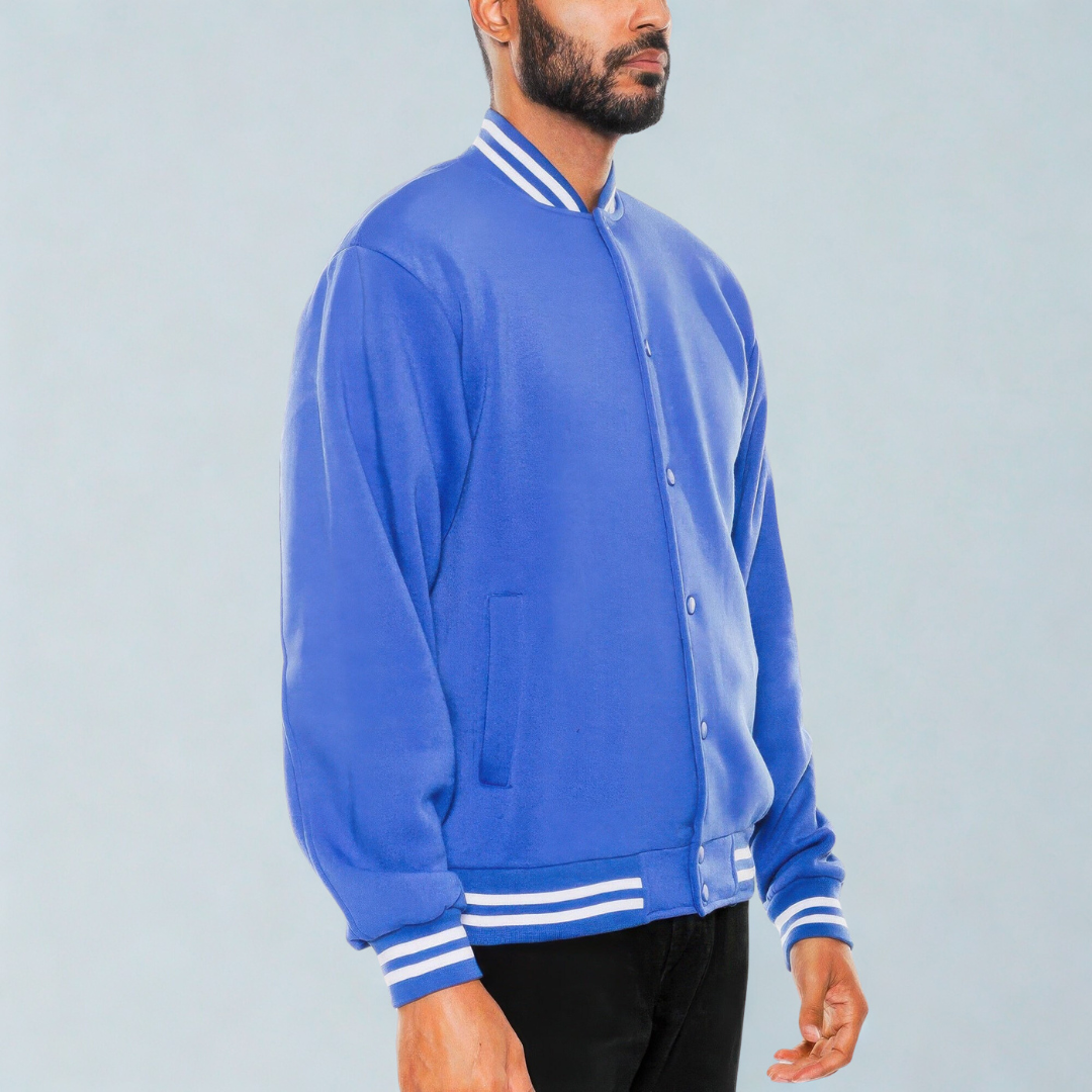 Mens Fleece Snap Button Varsity Jacket